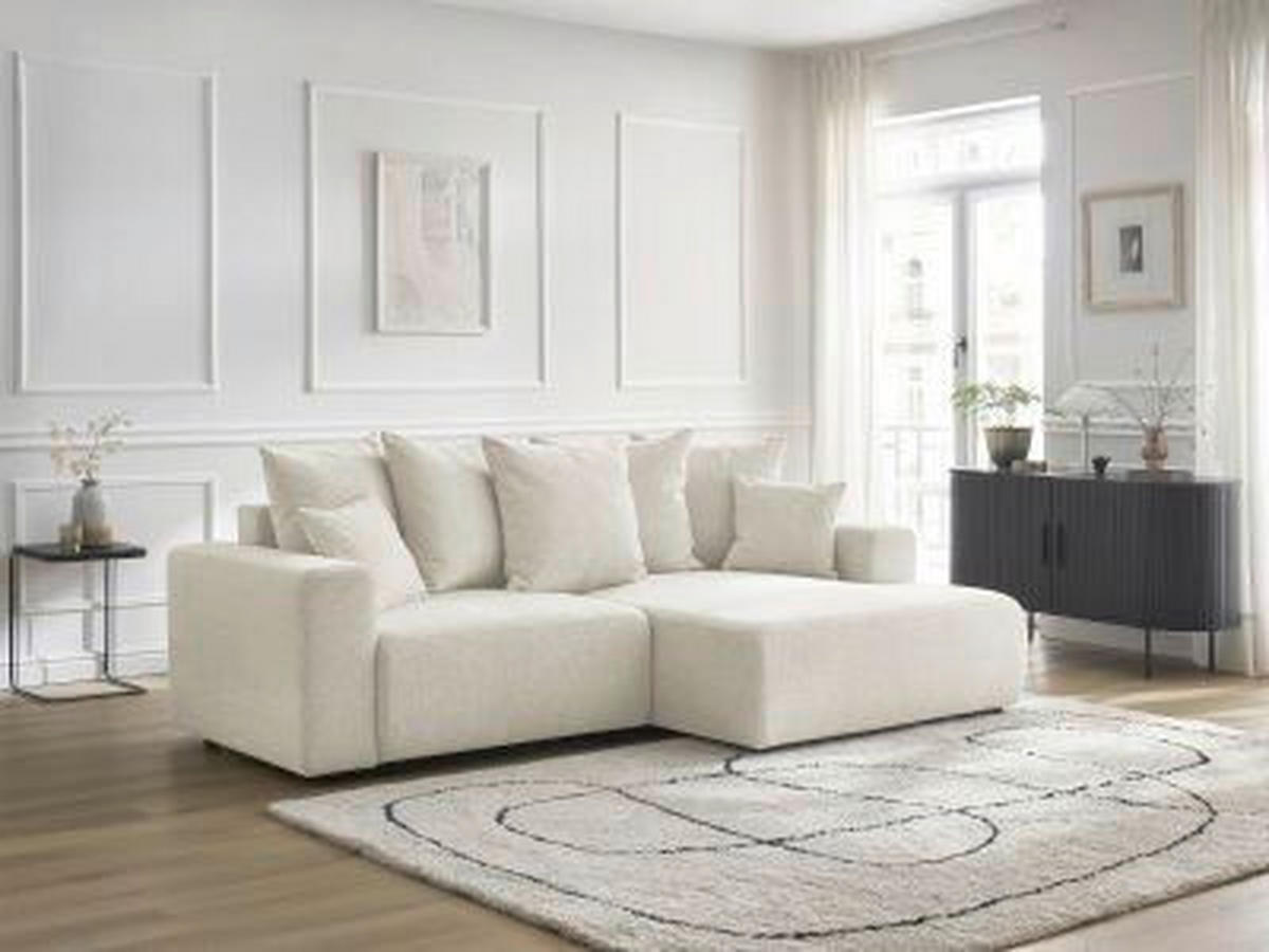 ECKSOFA Ottomane rechts  ATILLA Weiß Flachgewebe  - Schwarz/Weiß, MODERN, Kunststoff/Textil (244/149cm)