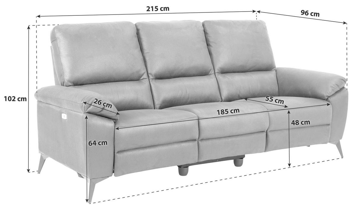 3-SITZER-SOFA Lederlook, Mikrofaser Grau  - Schwarz/Grau, KONVENTIONELL, Textil/Metall (215/102/96cm) - Carryhome