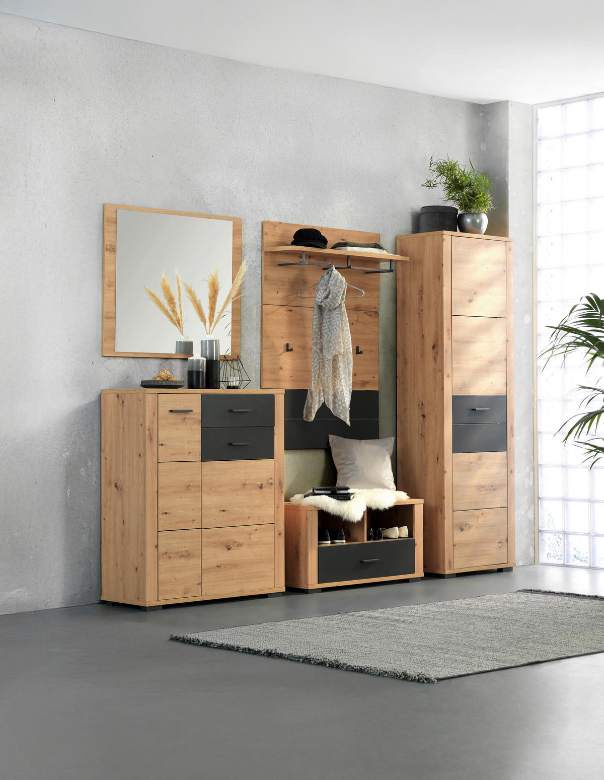 OMARA ZA ČEVLJE antracit, barve hrasta - barve hrasta/antracit, Konvencionalno, umetna masa/leseni material (85/105/38cm) - Xora