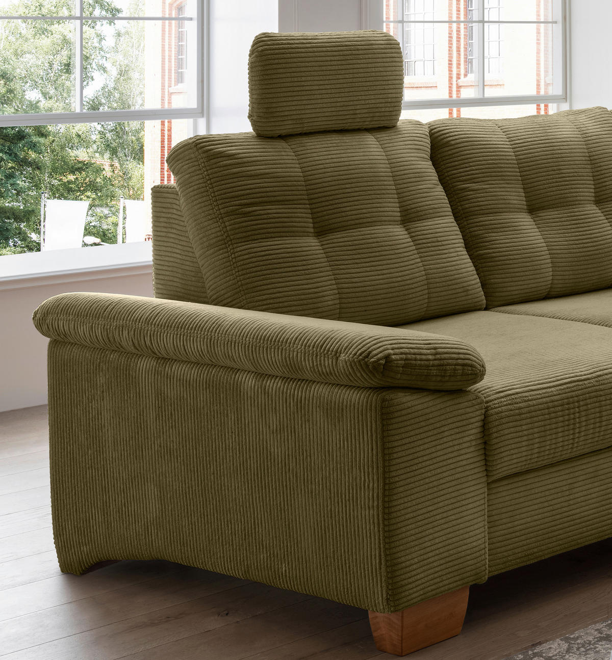 ECKSOFA in Cord Olivgrün  - Naturfarben/Olivgrün, Modern, Holz/Textil (274/206cm) - Livetastic