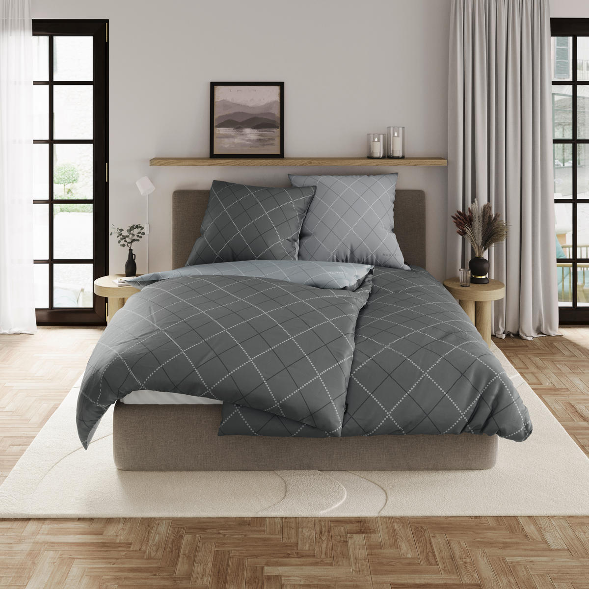 BETTWÄSCHE 2-teilig Flanell, Makosatin 140/200 cm  - Grau, Basics, Textil (140/200cm) - Bugatti