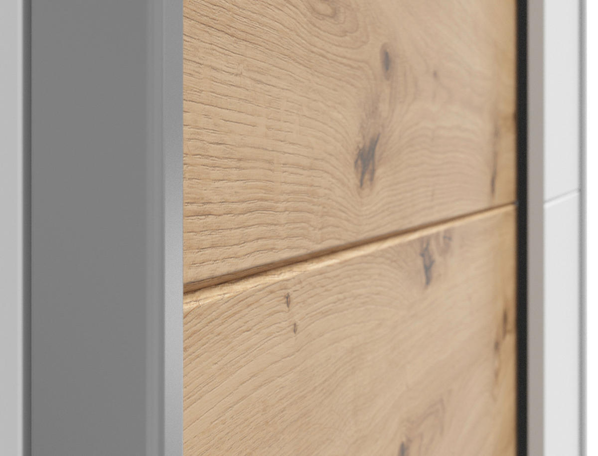SCHWEBETÜRENSCHRANK 170/191/59 cm 2-türig Eiche Artisan, Weiß  - Silberfarben/Eiche Artisan, Basics, Holzwerkstoff/Kunststoff (170/191/59cm) - Boxxx