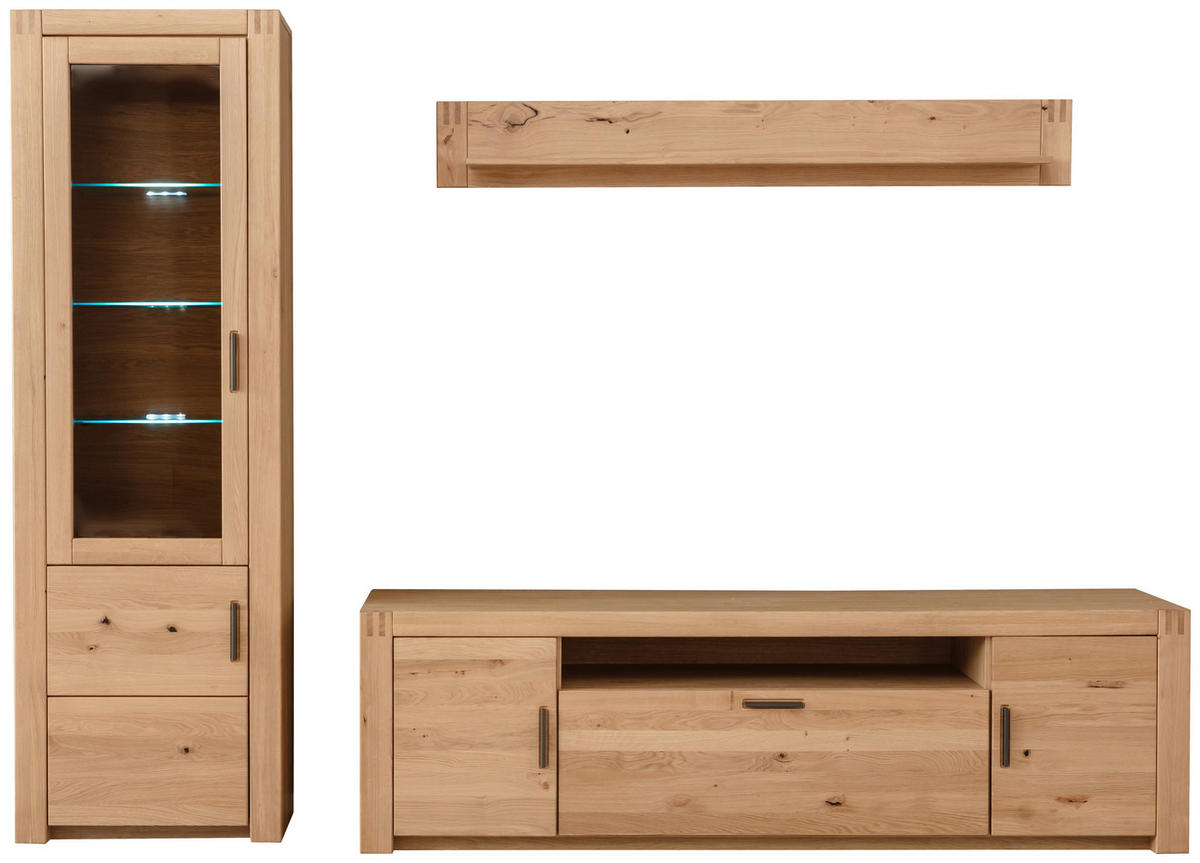 WOHNWAND 3-teilig  in Eichefarben  283/203/50 cm  - Eichefarben/Anthrazit, Design, Glas/Holz (283/203/50cm) - Livetastic