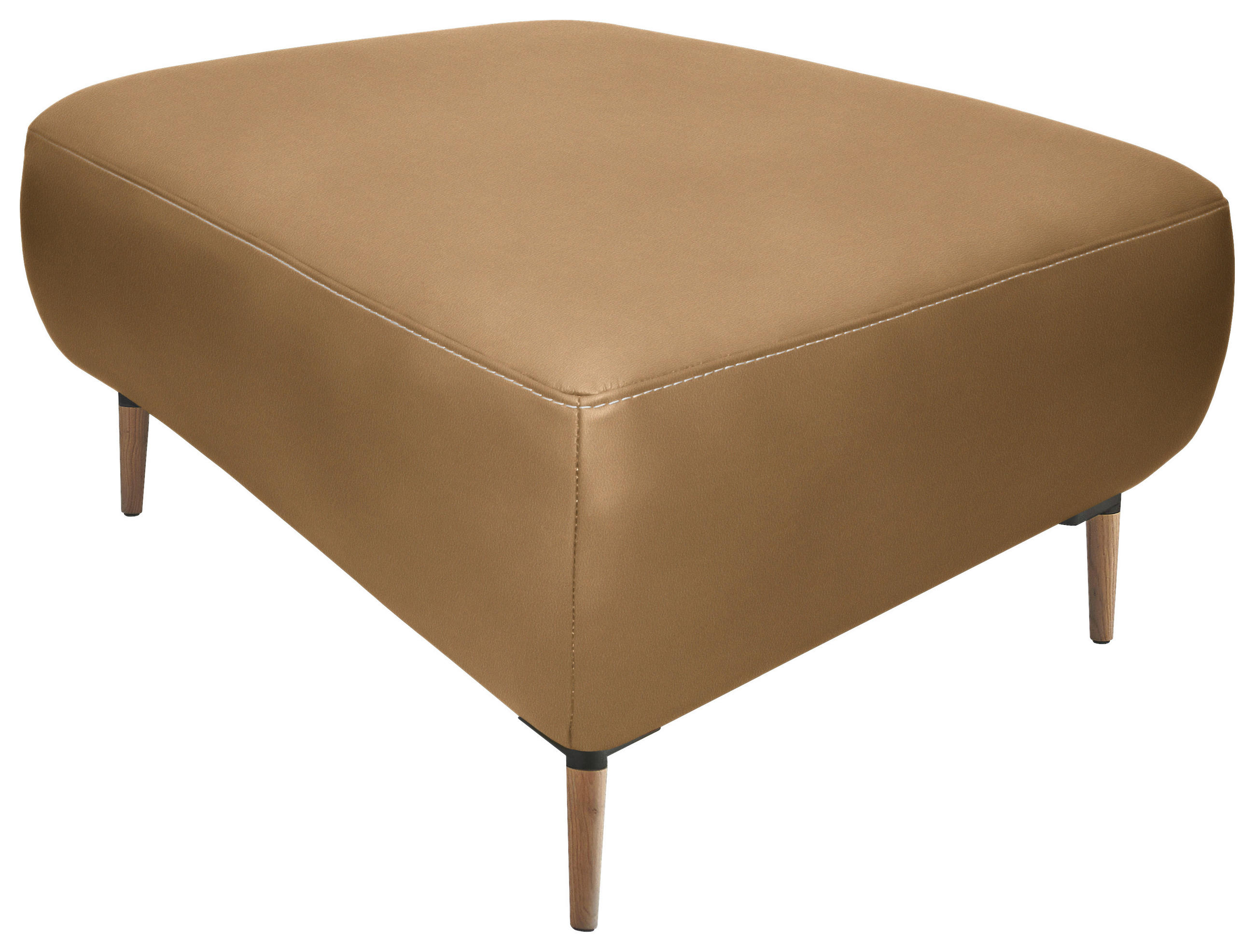 HOCKER in Leder Honig  - Beige/Schwarz, Natur, Leder/Holz (65/46/55cm) - Valnatura