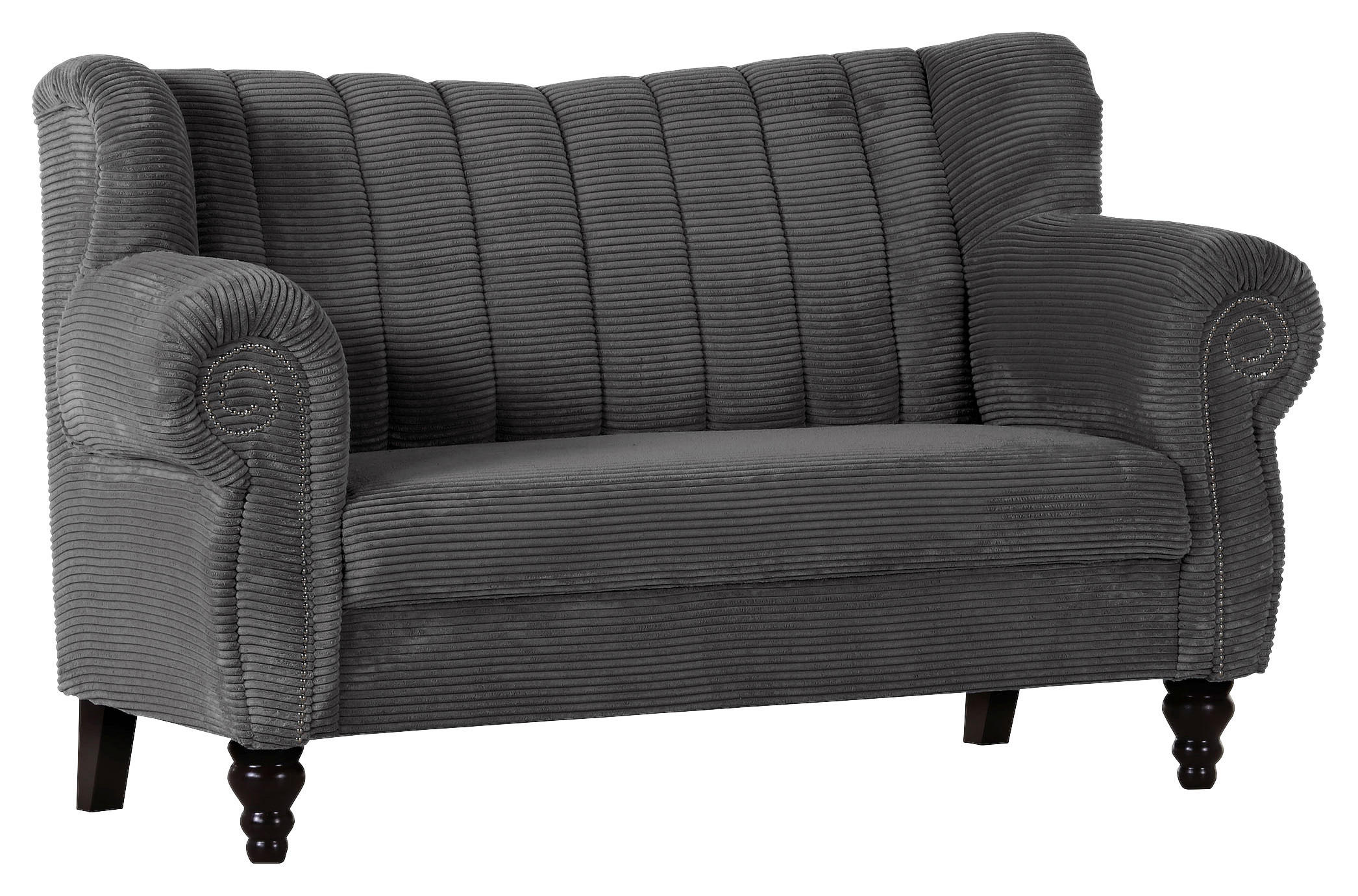 2-SITZER-SOFA in Cord Dunkelgrau  - Dunkelgrau/Dunkelbraun, Design, Holz/Textil (168/96/75cm) - Ambia Home