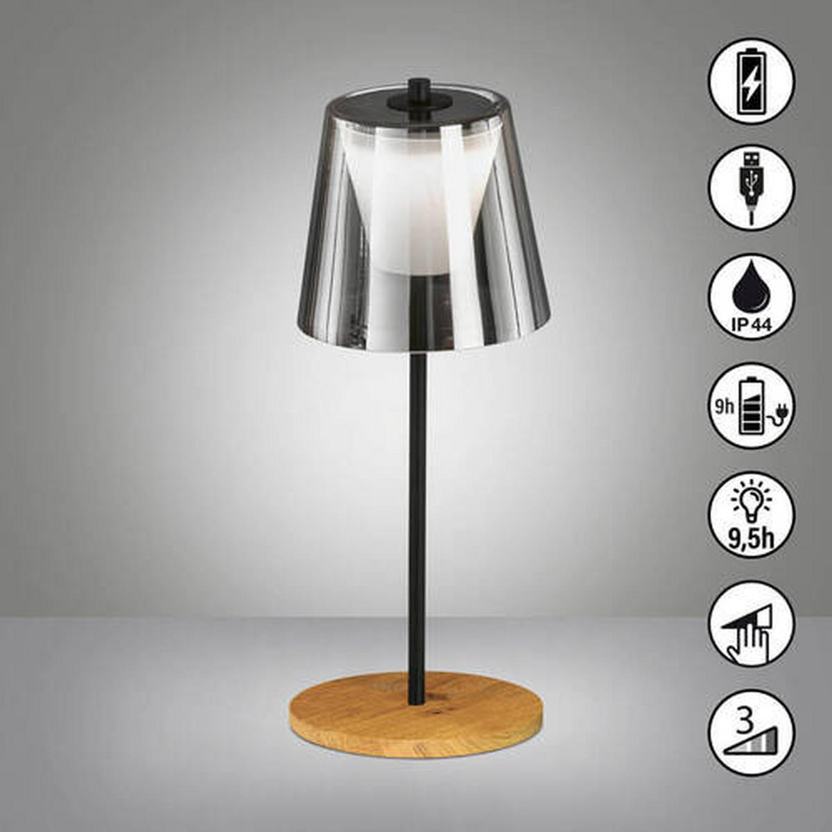LED-AUSSENLEUCHTE - Schwarz, Natur, Glas/Metall (15/35cm) - Fischer & Honsel