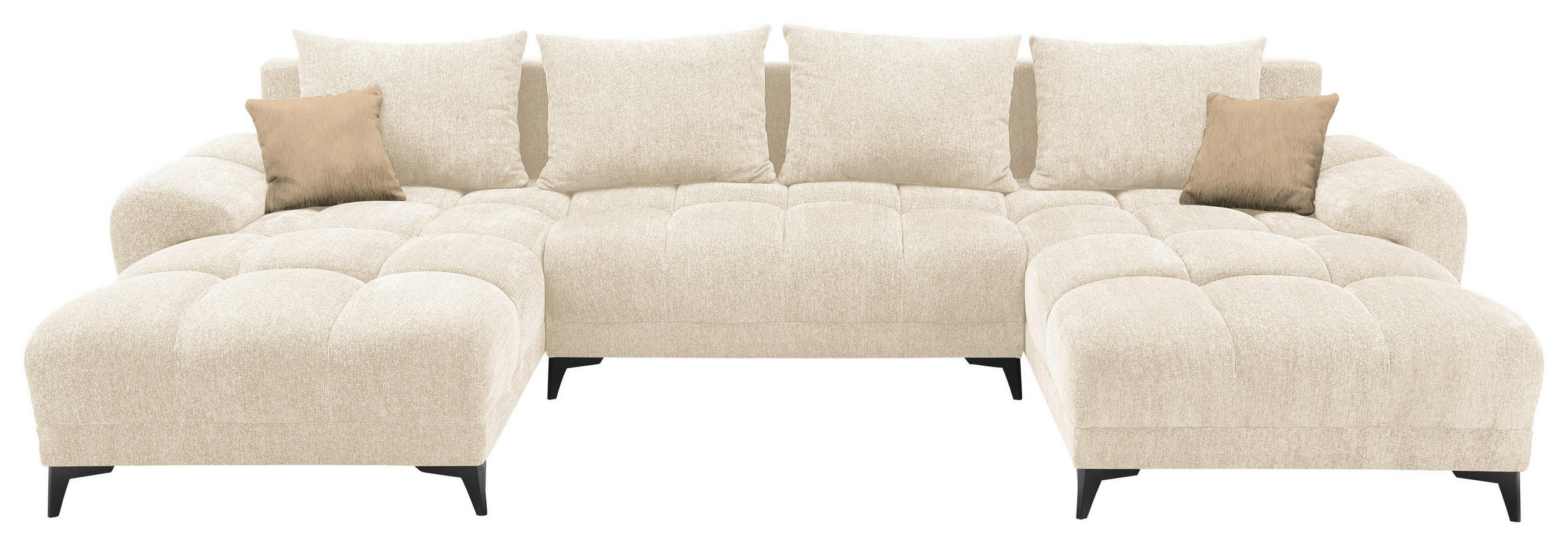 WOHNLANDSCHAFT in Teddystoff Beige - Beige/Schwarz, Design, Kunststoff/Textil (185/360/185cm) - MID.YOU