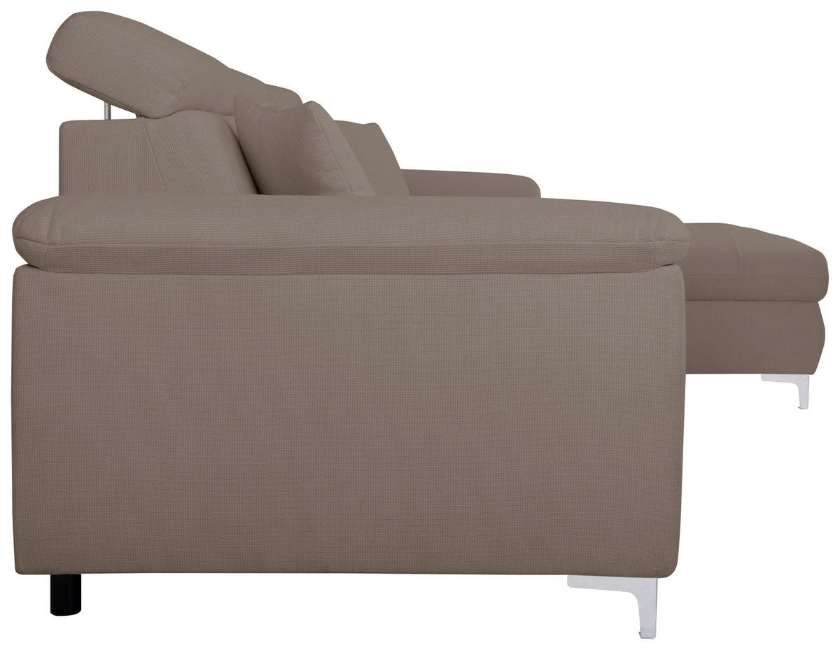 ECKSOFA in Flachgewebe Taupe  - Taupe/Chromfarben, Konventionell, Textil/Metall (268/175cm) - Carryhome