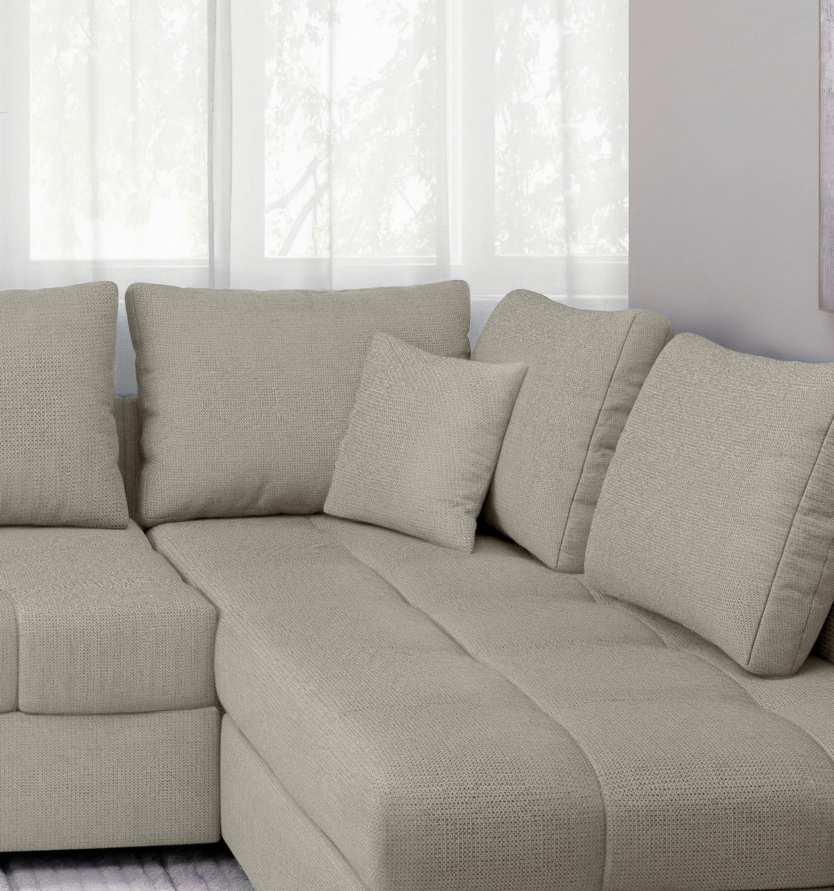 ECKSCHLAFSOFA in Beige Textil   - Beige/Schwarz, Modern, Holz/Textil (298/202cm) - MID.YOU