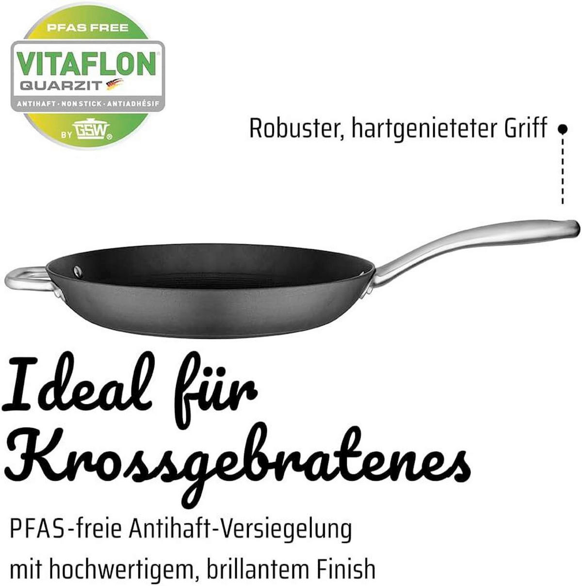 BRATPFANNE ROBUSTA Vitaflon® Quarzit Beschichtung 32 cm  - Schwarz, Basics, Metall (32cm) - GSW