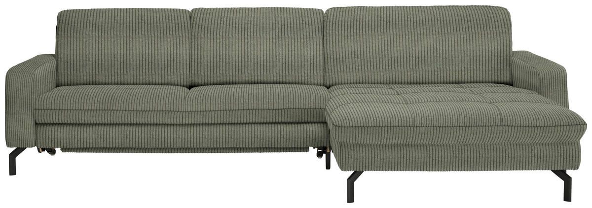 ECKSOFA in Cord Grün  - Schwarz/Grün, Design, Textil/Metall (302/178cm) - Beldomo Style