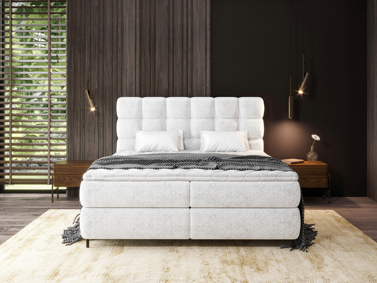 BOXSPRINGBETT 180/200 cm  in Weiss  - Weiss/Schwarz, Trend, Textil/Metall (180/200cm) - Esposa