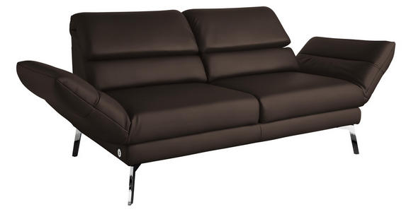 2-SITZER-SOFA Dunkelbraun Echtleder  - Chromfarben/Dunkelbraun, Design, Leder/Metall (172-226/83/96cm) - Dieter Knoll