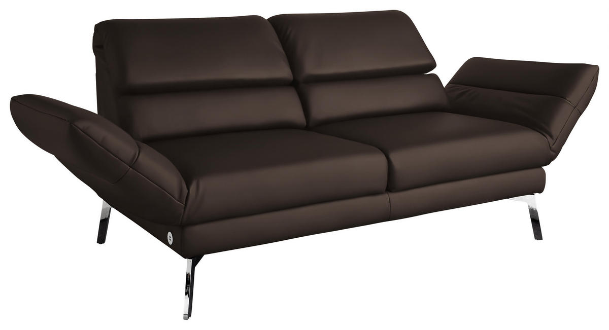 2-SITZER-SOFA in Echtleder Dunkelbraun  - Chromfarben/Dunkelbraun, Design, Leder/Metall (178-226/82/96-177cm) - Dieter Knoll