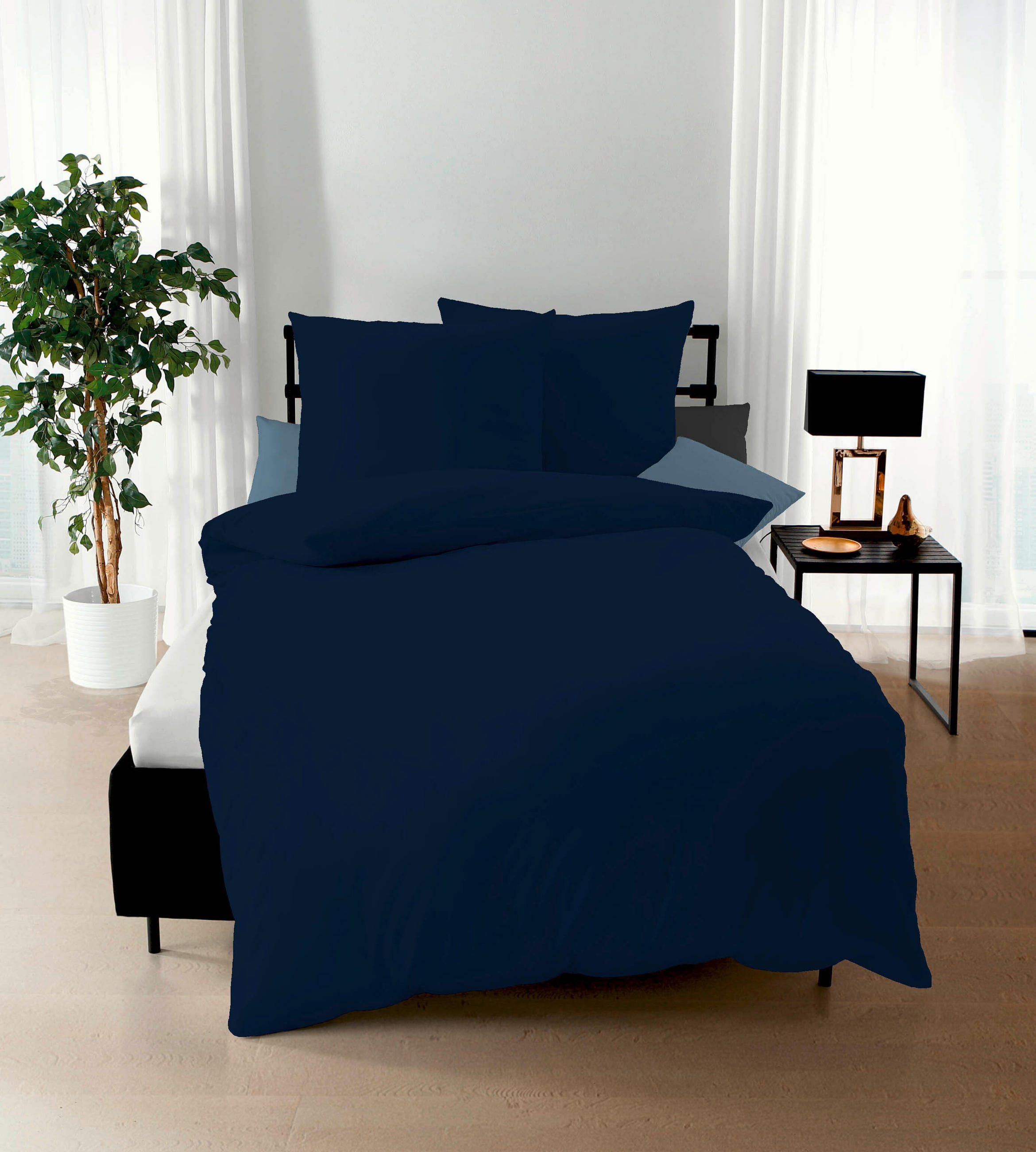 POSTELJNINA UNI 200/200 cm saten temno modra  - temno modra, Basics, tekstil (200/200cm) - Kaeppel