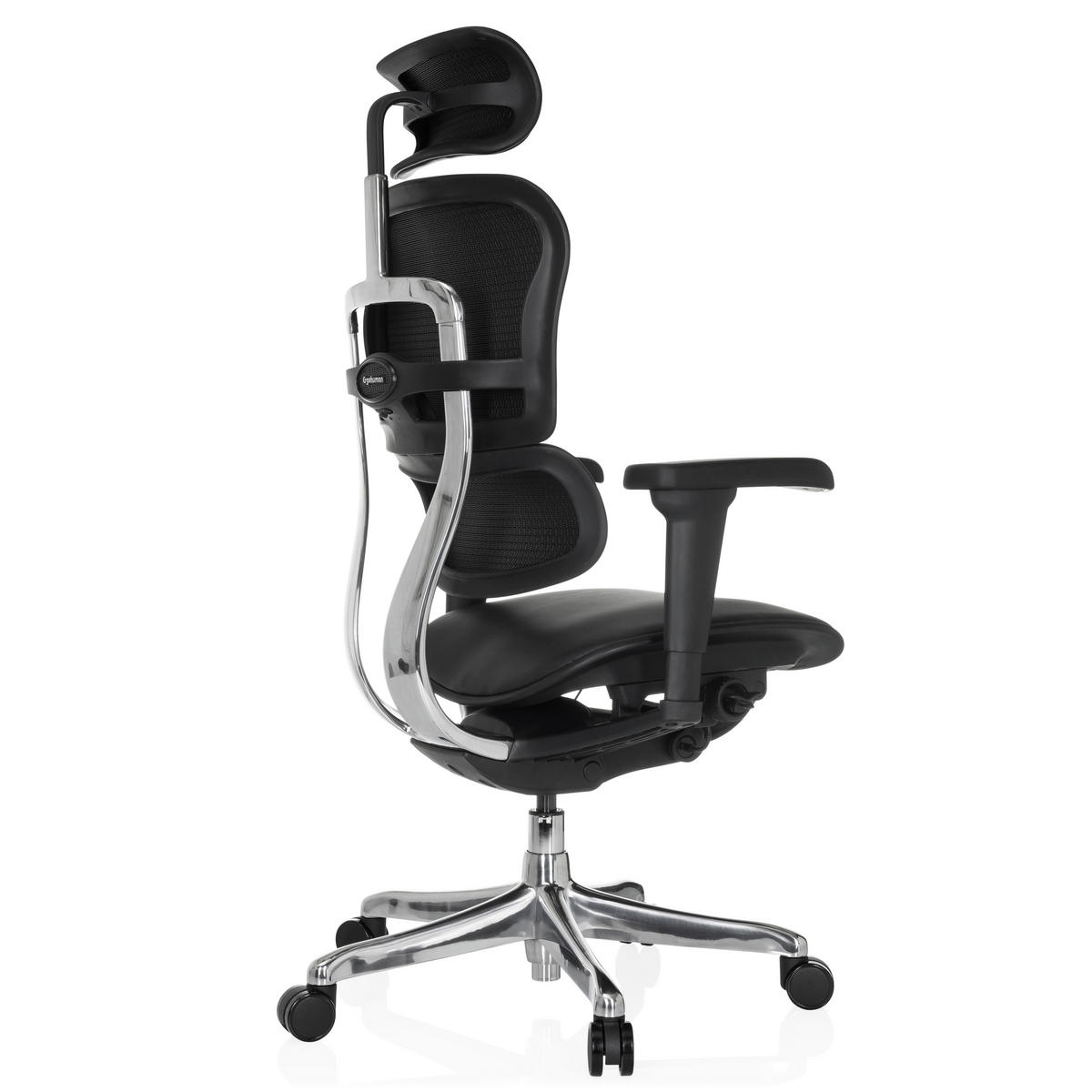 DREHSTUHL Schwarz  - Silberfarben/Schwarz, MODERN, Leder/Kunststoff (65/114-132/60cm) - MID.YOU