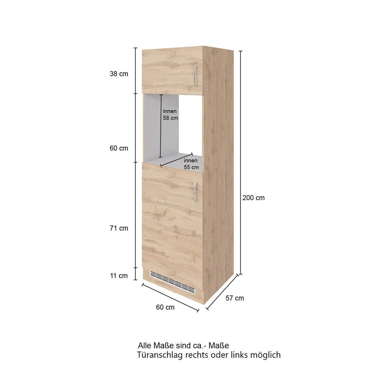 GERÄTEUMBAUSCHRANK 60/200/60 cm  in Eichefarben  - Chromfarben/Eichefarben, Modern, Holzwerkstoff/Metall (60/200/60cm) - Held