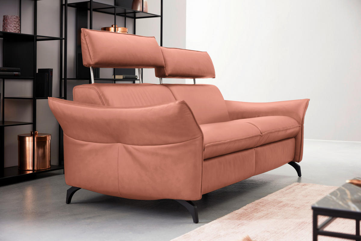 3-SITZER-SOFA in Echtleder Koralle  - Koralle/Anthrazit, Design, Leder/Metall (224/94/95cm) - Himolla