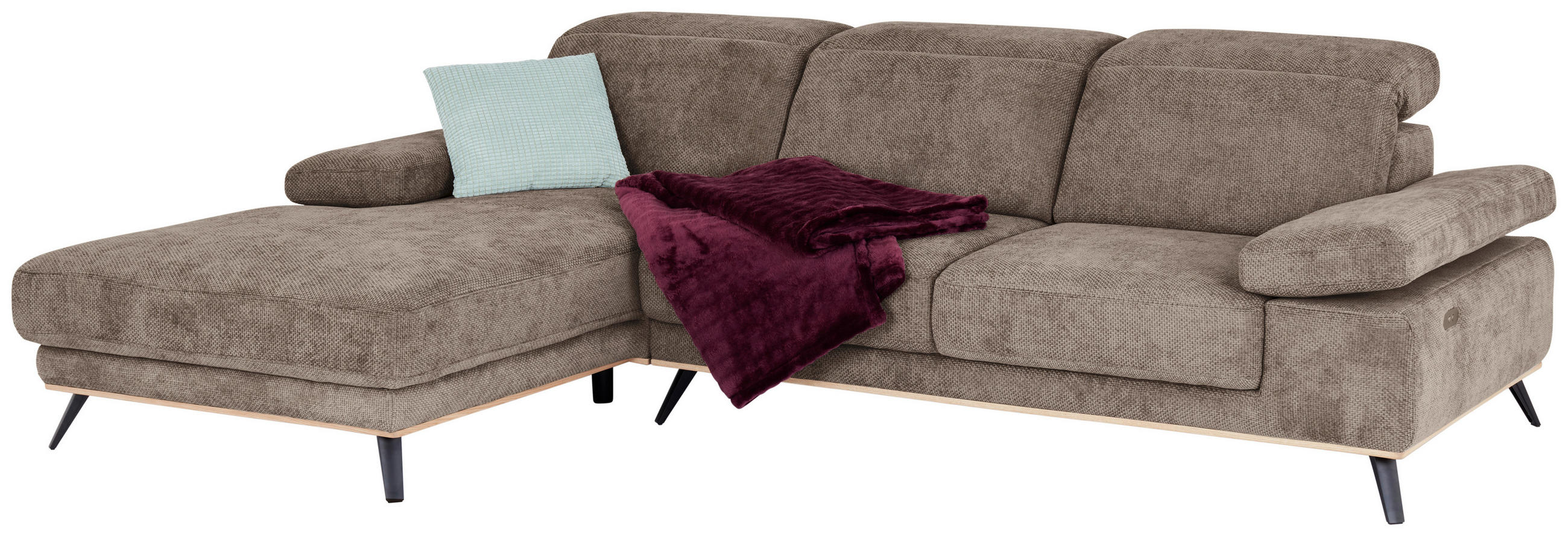 ECKSOFA ROYCE Schlammfarben Struktur  - Schlammfarben/Schwarz, MODERN, Textil/Metall (194/283cm) - MID.YOU
