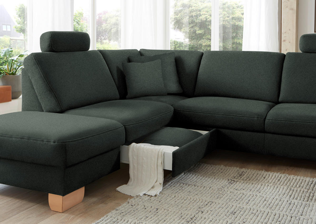 ECKSOFA in Mikrofaser Dunkelgrau  - Wildeiche/Dunkelgrau, Konventionell, Holz/Textil (236/286cm) - Voleo