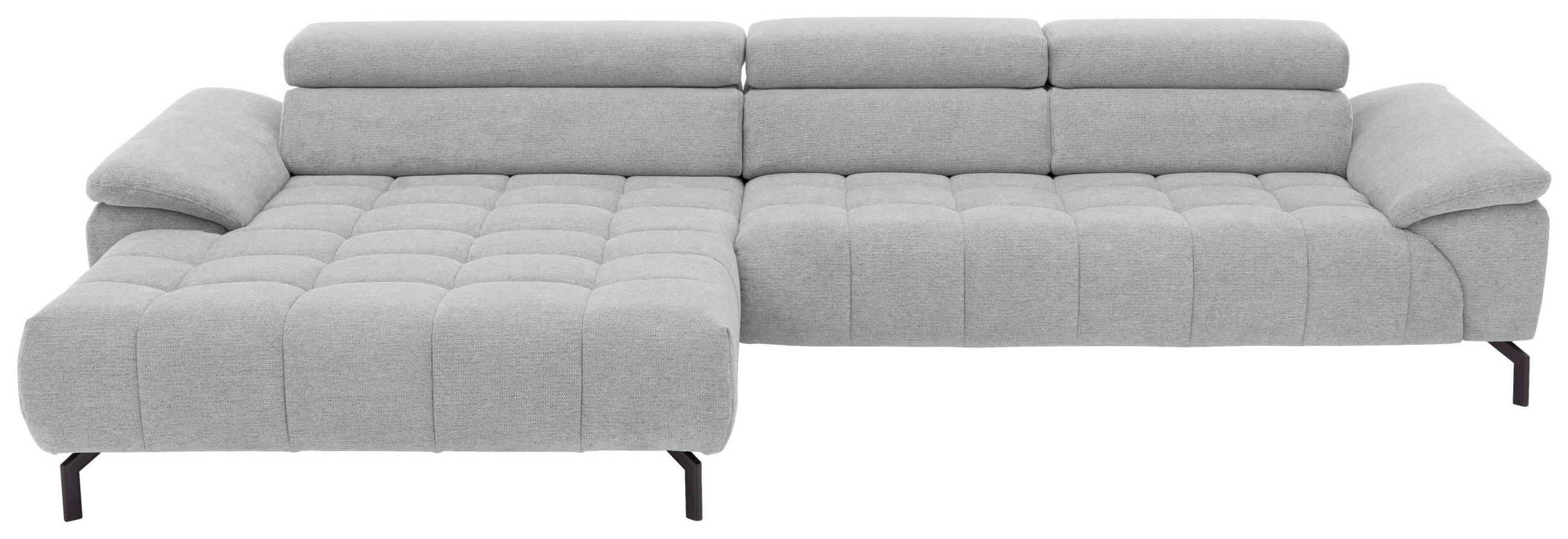 ECKSOFA Grauweiß Chenille Rücken echt, Kopfteilverstellung  - Grauweiß/Schwarz, Design, Textil/Metall (190/329cm) - Beldomo Style
