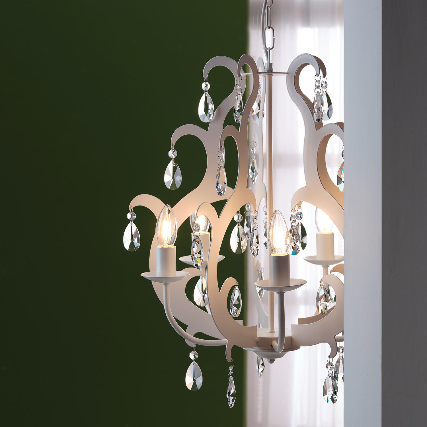 KRISTALL-HÄNGELEUCHTE 45/110 cm   - Weiß, Trend, Glas/Metall (45/110cm)