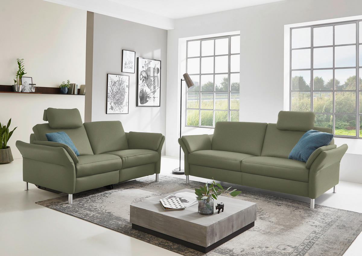 3-SITZER-SOFA in Echtleder Olivgrün  - Alufarben/Olivgrün, Design, Leder/Metall (190/82/99cm) - Dieter Knoll