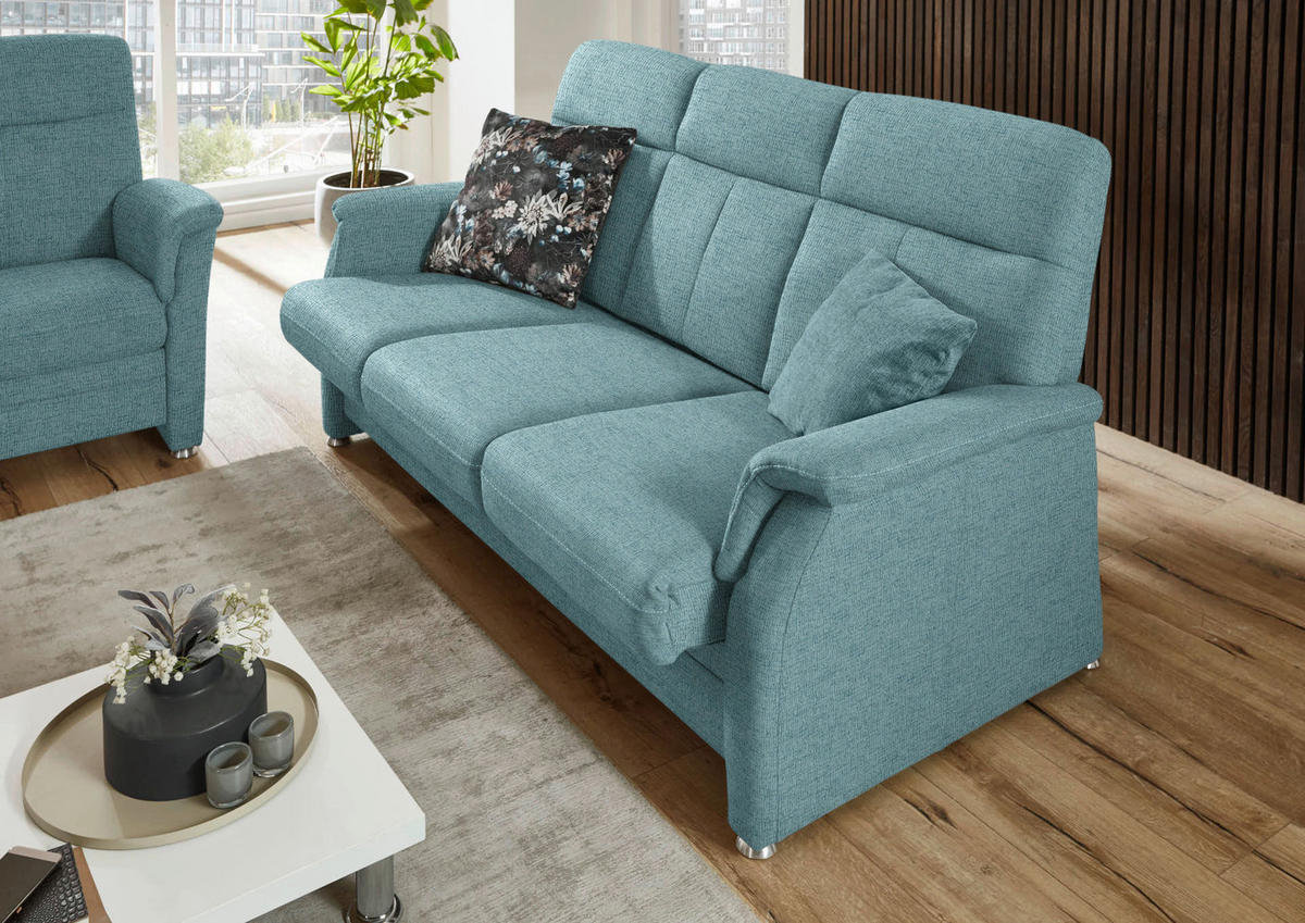 3-SITZER-SOFA Flachgewebe Hellblau  - Alufarben/Hellblau, Konventionell, Textil/Metall (194/100/89cm) - Beldomo Comfort