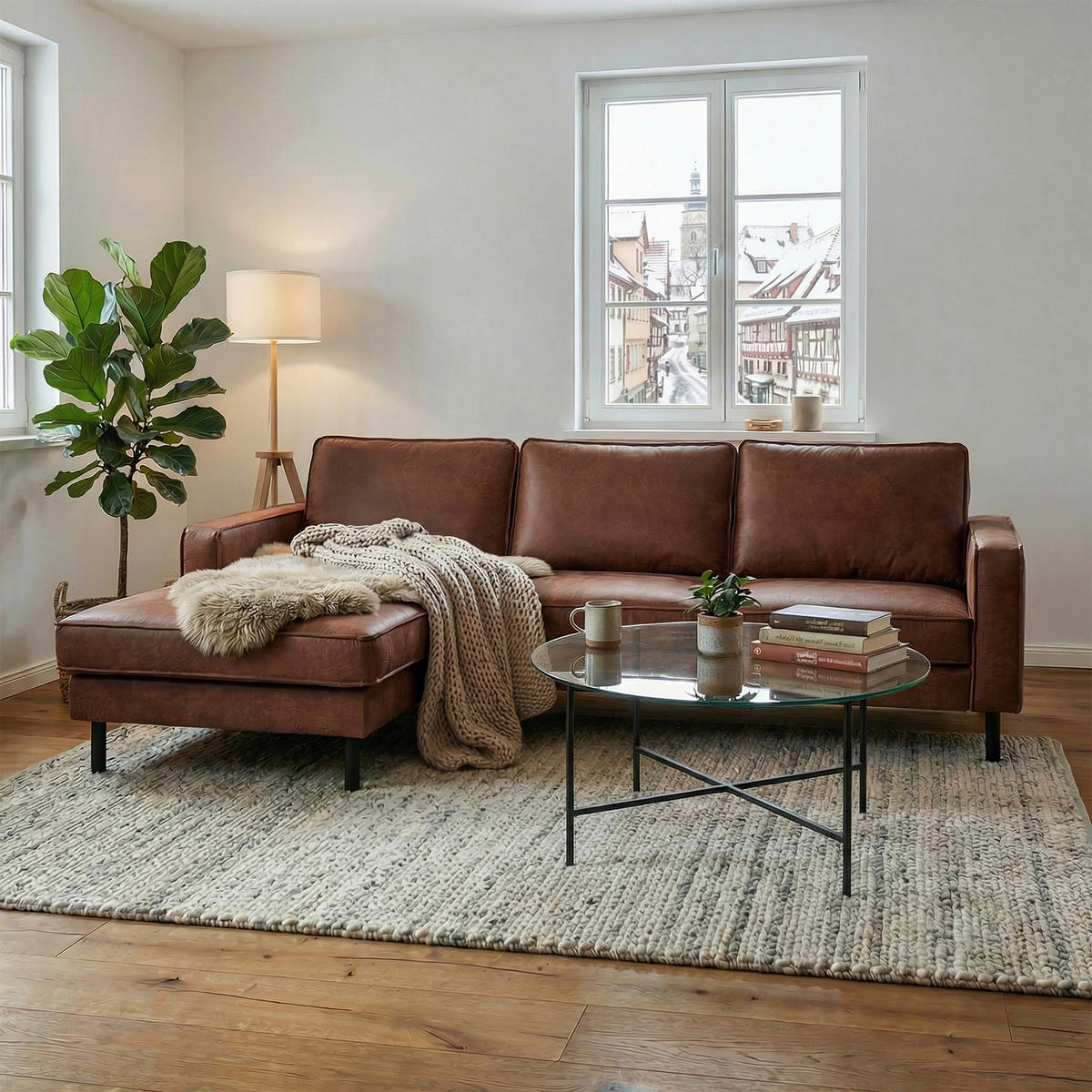 ECKSOFA  in Echtleder Braun Rücken echt  166/238 cm  - Schwarz/Braun, Design, Leder/Metall (166/238cm) - Livetastic