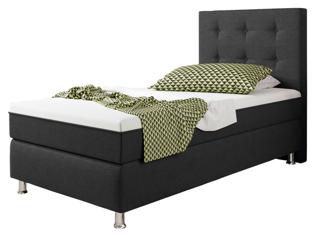 BOXSPRINGBETT 90/200 cm  in Anthrazit  - Anthrazit/Silberfarben, KONVENTIONELL, Textil/Metall (90/200cm) - MID.YOU