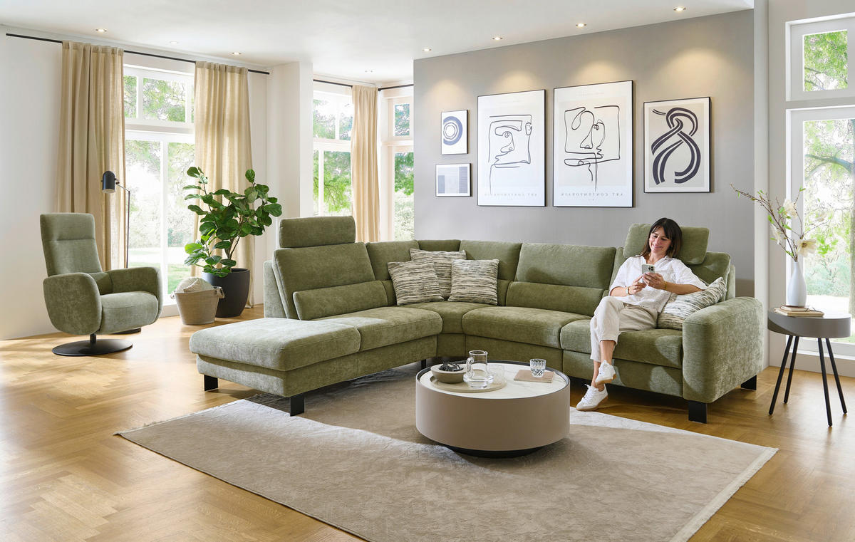 ECKSOFA Olivgrün Chenille  - Schwarz/Olivgrün, Design, Textil/Metall (248/285cm) - Beldomo Comfort