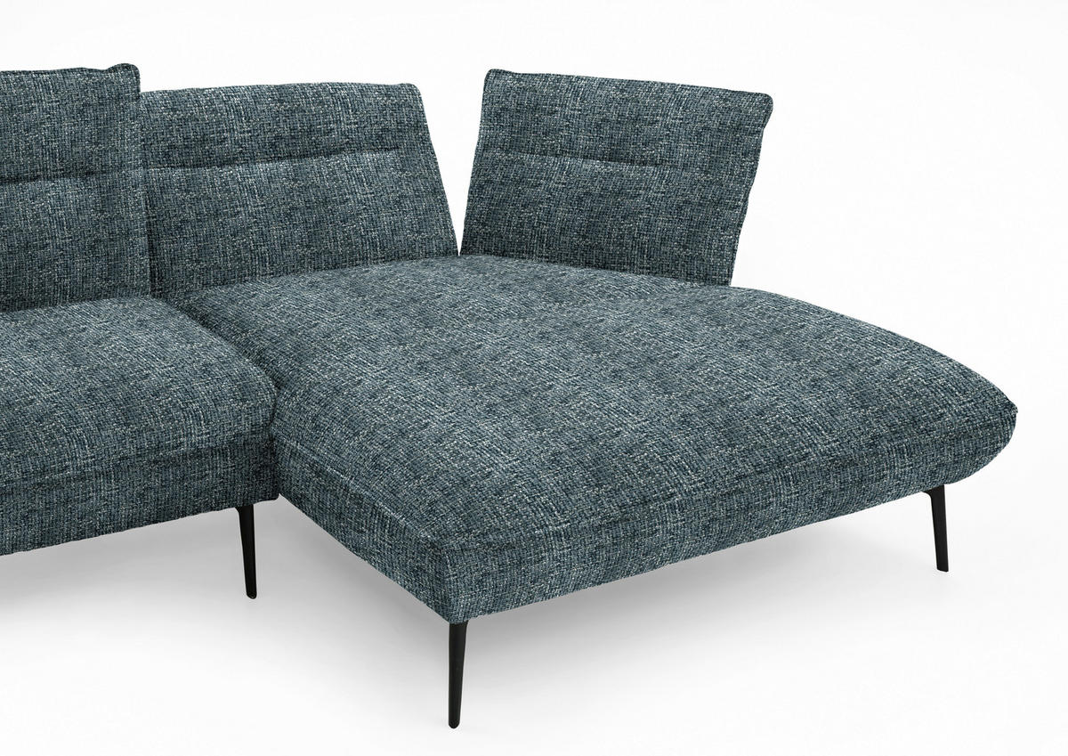ECKSOFA in Flachgewebe Blaugrau  - Blaugrau/Schwarz, Design, Textil/Metall (339/153cm) - Moderano