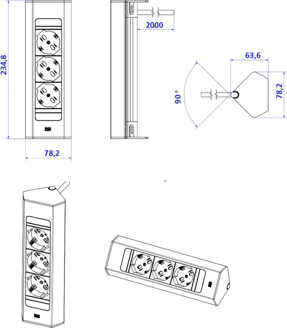 STECKDOSENELEMENT - Schwarz, Basics, Kunststoff (23,5/7,82/7,8cm) - HKT