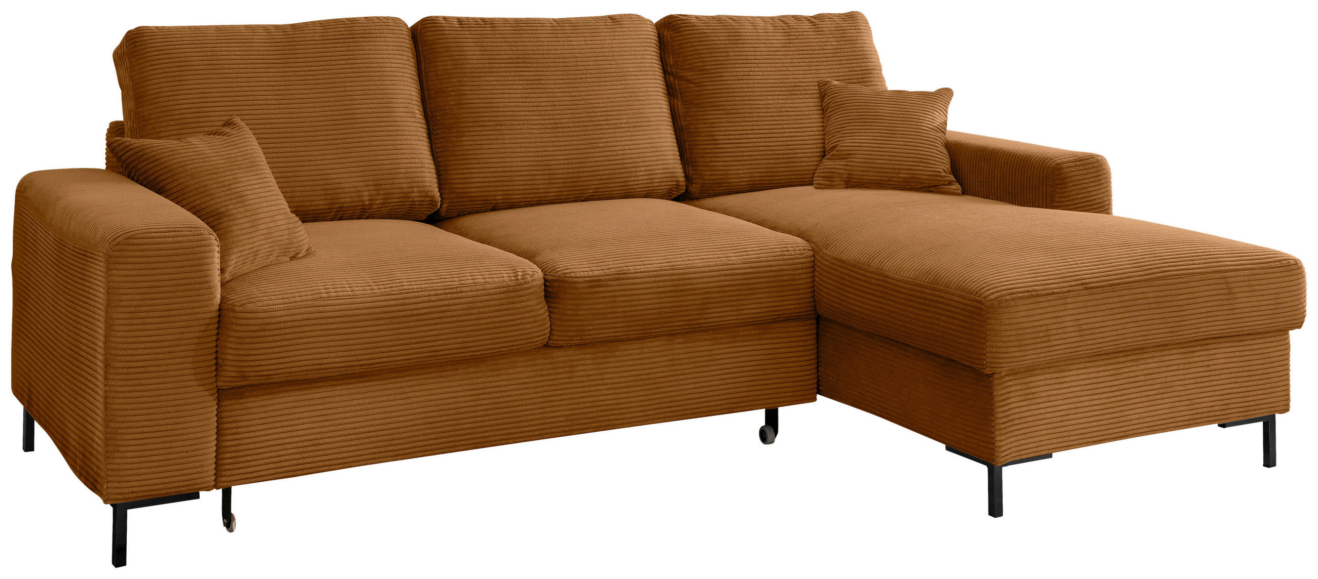 ECKSCHLAFSOFA in Cord Goldfarben  - Goldfarben/Schwarz, KONVENTIONELL, Textil/Metall (237/143cm) - Livetastic