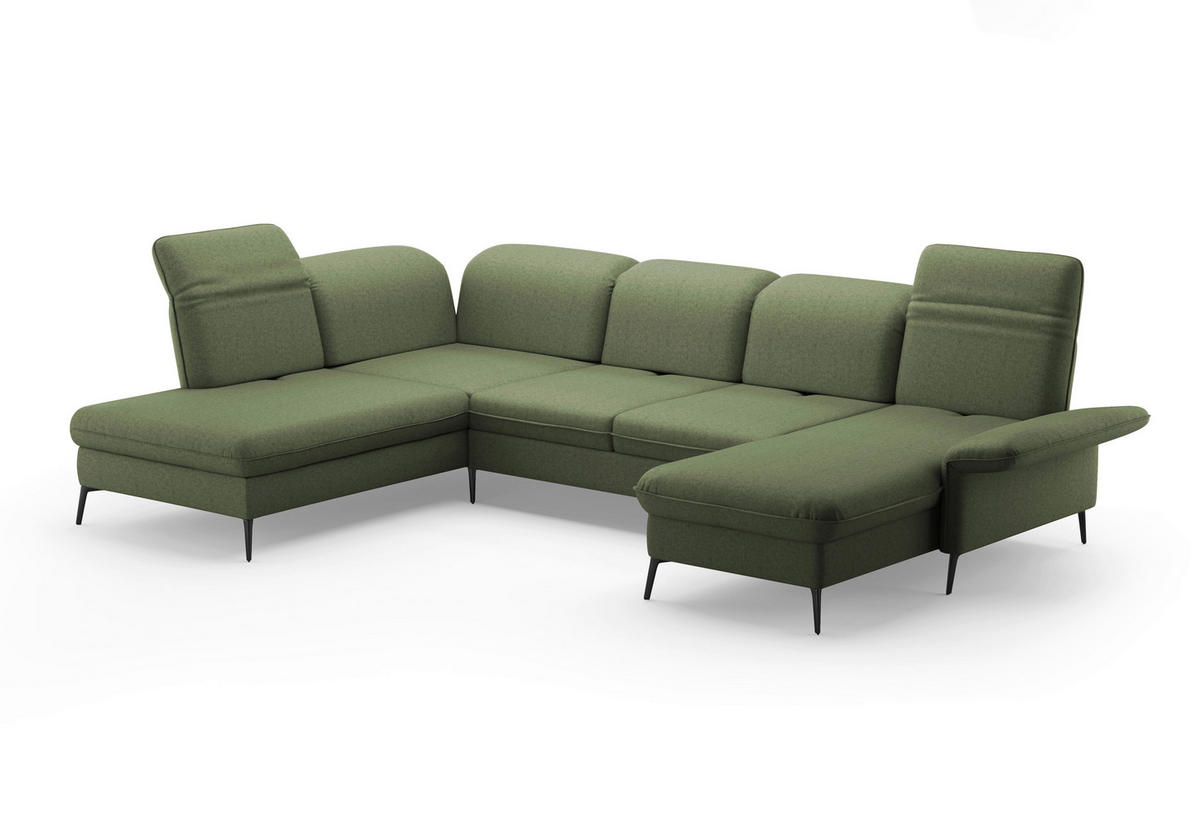 WOHNLANDSCHAFT in Flachgewebe Olivgrün  - Schwarz/Olivgrün, Konventionell, Textil/Metall (231/359/198cm) - Sit & More
