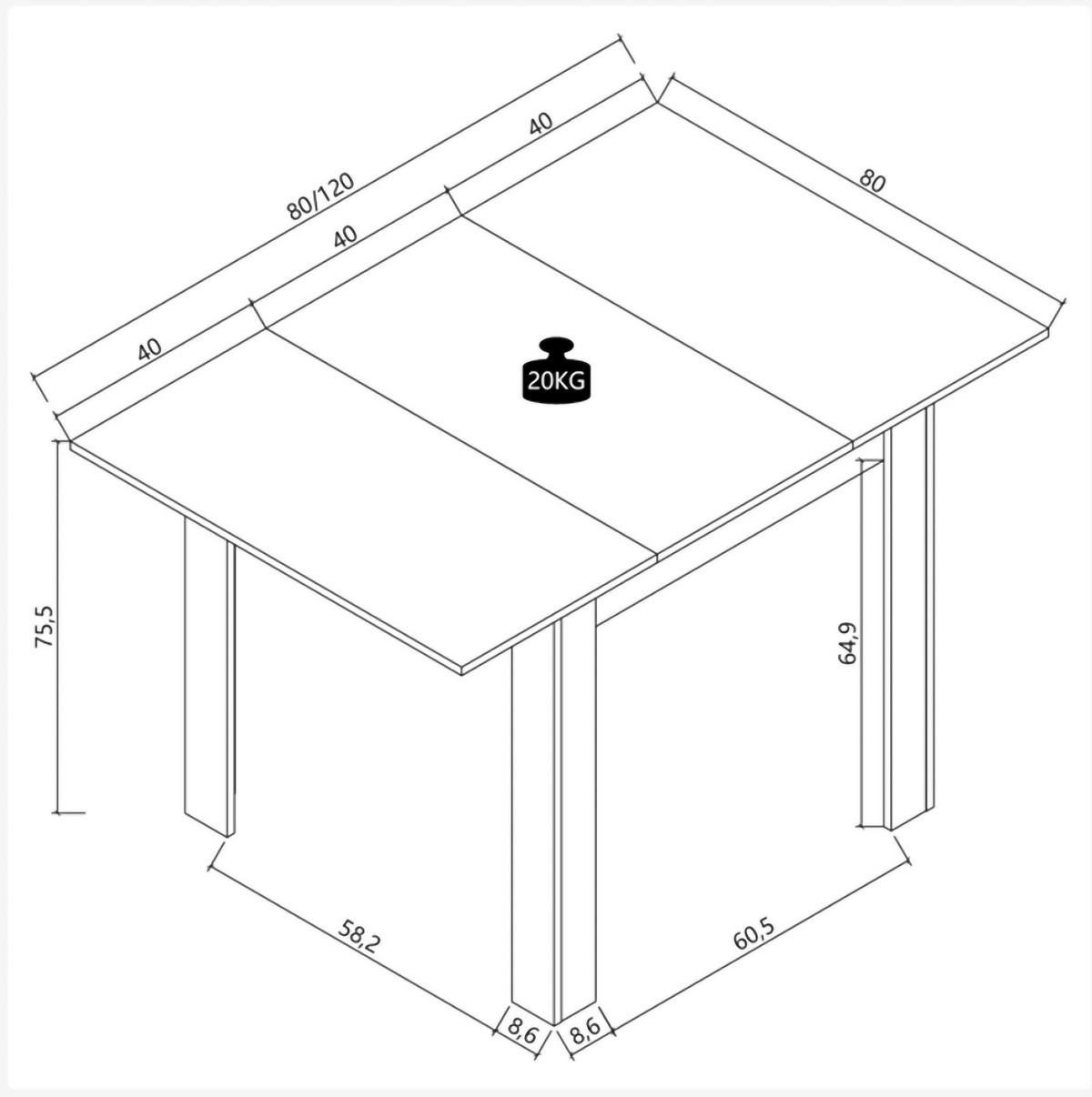 ESSTISCH Nachbildung  Holzwerkstoff ausziehbar rechteckig Weiß  - Weiß, MODERN, Holzwerkstoff (80/75/80cm) - MID.YOU