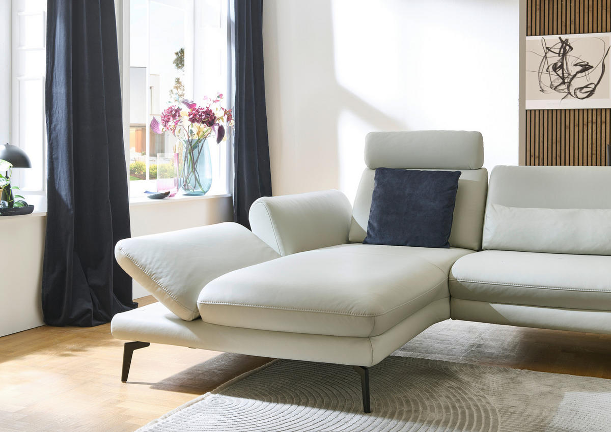 ECKSOFA in Echtleder Silberfarben  - Silberfarben/Schwarz, Design, Leder/Metall (308/195cm) - Dieter Knoll
