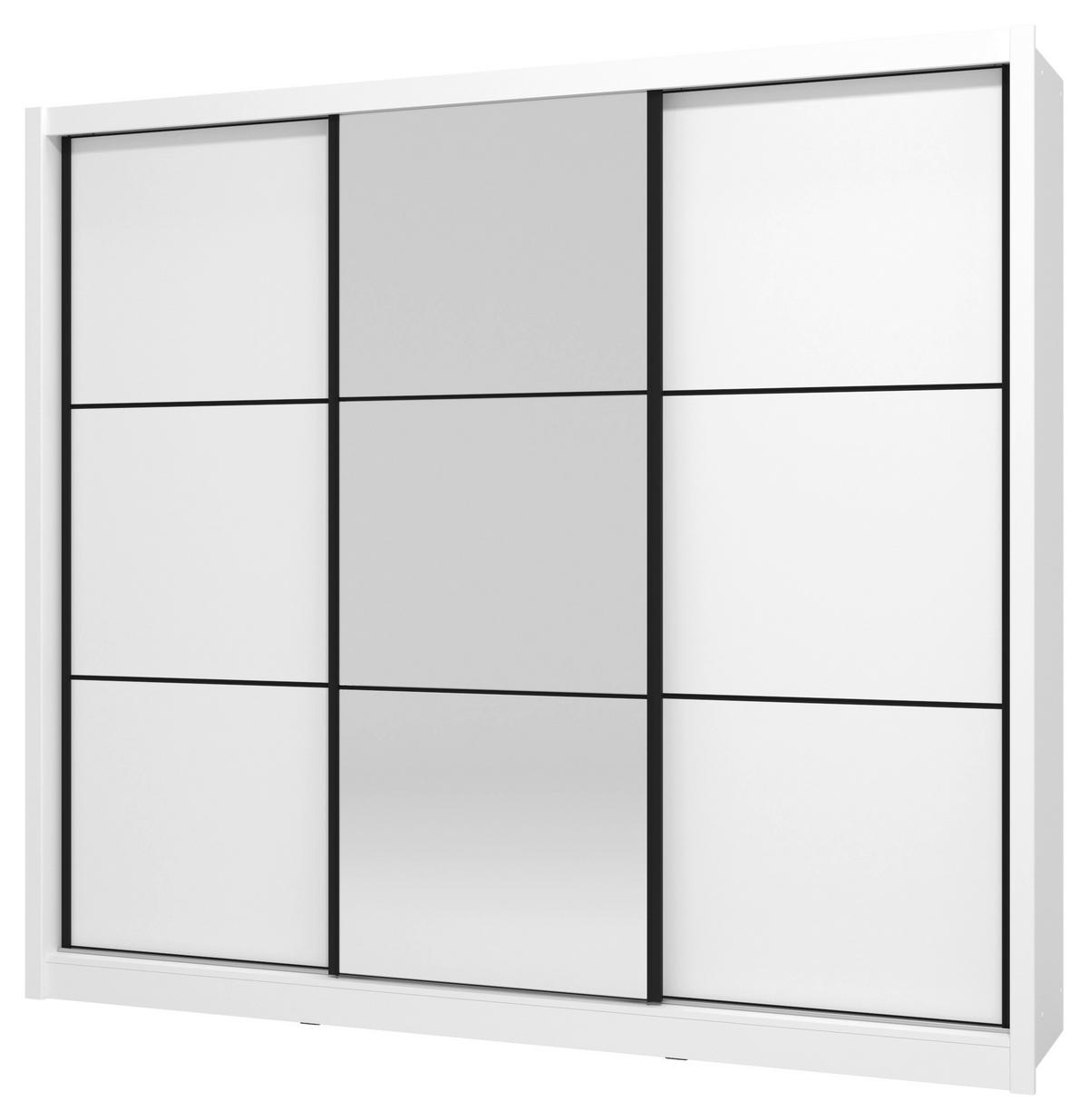 SCHIEBETÜRENSCHRANK 242/215,5/60 cm 3-türig Weiß  - Schwarz/Weiß, Basics, Glas/Holzwerkstoff (242/215,5/60cm) - Xora