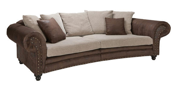 MEGASOFA in Lederlook, Webstoff Braun, Beige - Beige/Schwarz, ROMANTIK / LANDHAUS, Holz/Textil (276/81/140cm) - Landscape