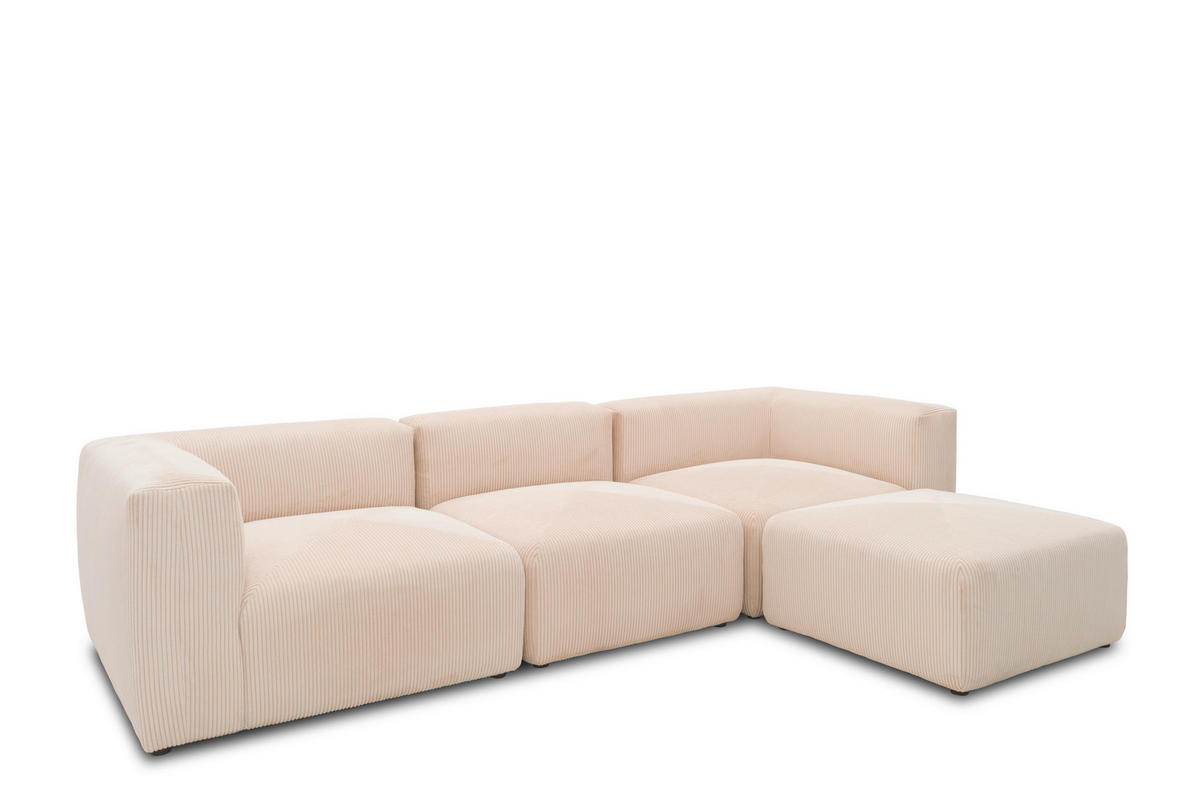 ECKSOFA Creme Cord, Mikrofaser  - Creme/Schwarz, Design, Kunststoff/Textil (301/69/193cm) - MID.YOU