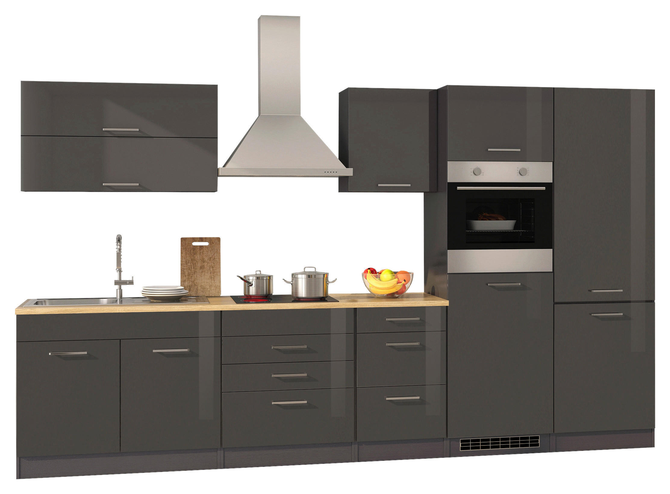 KÜCHENBLOCK 350 cm   in Graphitfarben  - Silberfarben/Graphitfarben, Modern, Holzwerkstoff/Metall (350cm) - Held