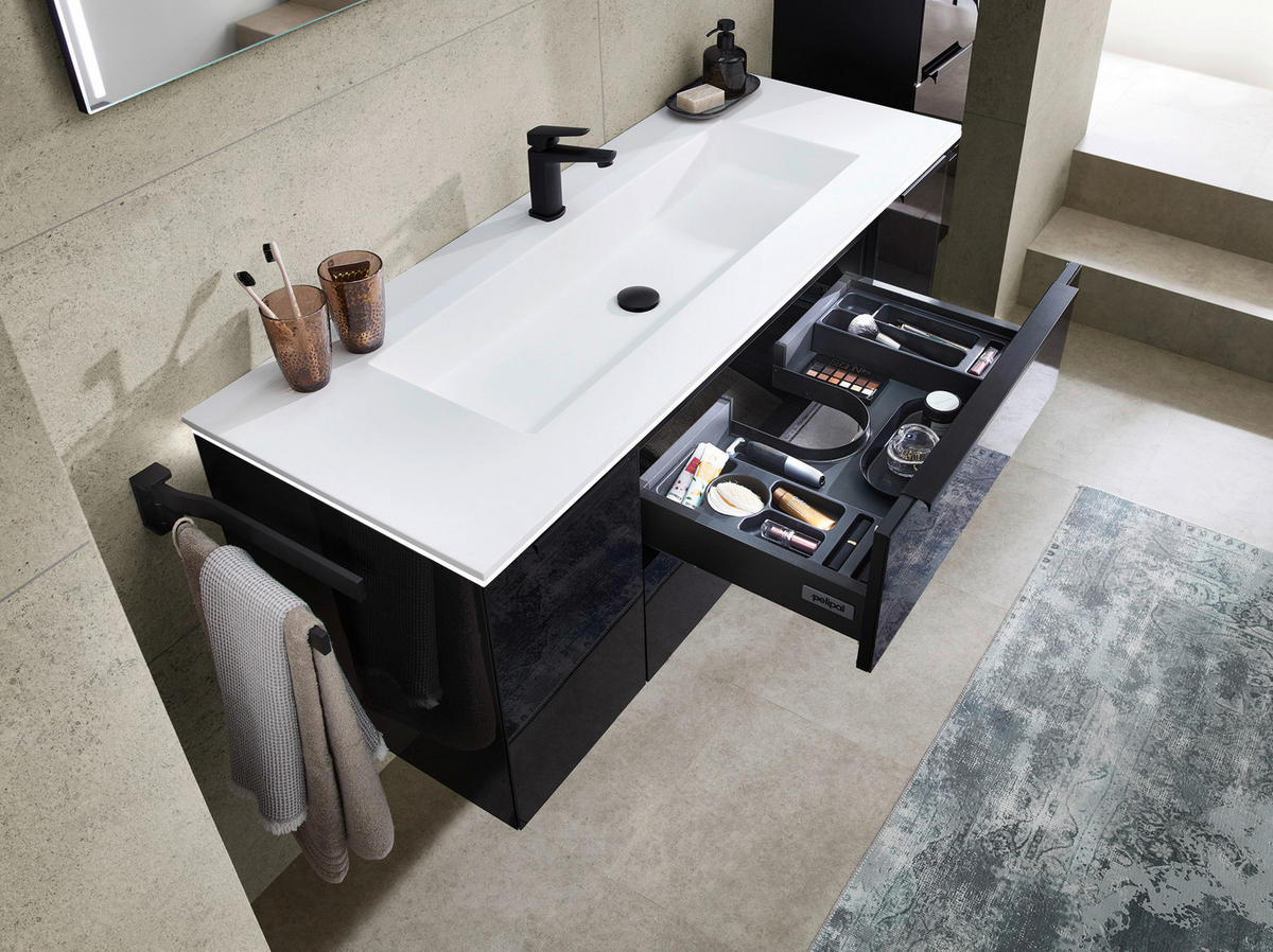 WASCHTISCHKOMBI 132 cm  - Schwarz/Weiß, Design, Glas/Holzwerkstoff (132cm) - Leonardo Living