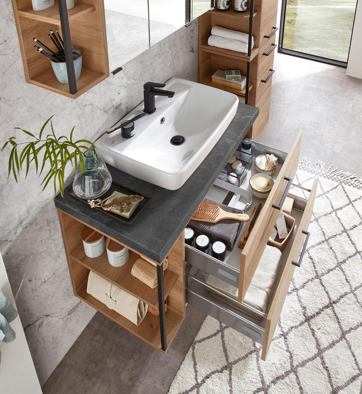 BADEZIMMER  in 90 cm  - Schieferfarben/Eichefarben, MODERN, Keramik/Holzwerkstoff (90cm) - Pelipal