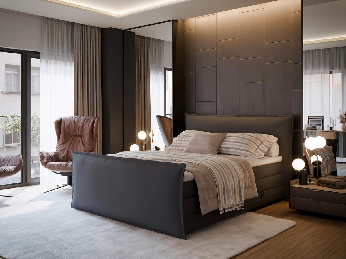 BOXSPRINGBETT 160/200 cm  in Grau  - Schwarz/Grau, MODERN, Textil (160/200cm) - MID.YOU