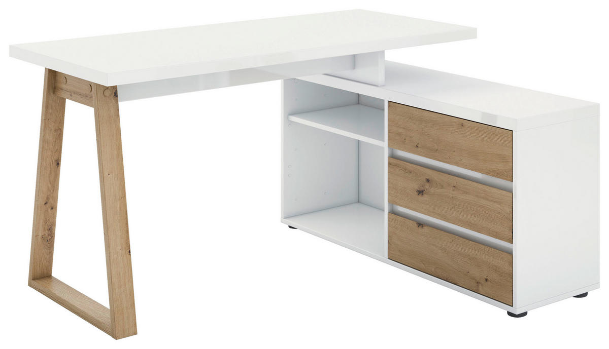 ECKSCHREIBTISCH 135/120/75 cm  in Weiß, Eiche Artisan  - Weiß/Eiche Artisan, MODERN, Holzwerkstoff (135/120/75cm) - Stylife