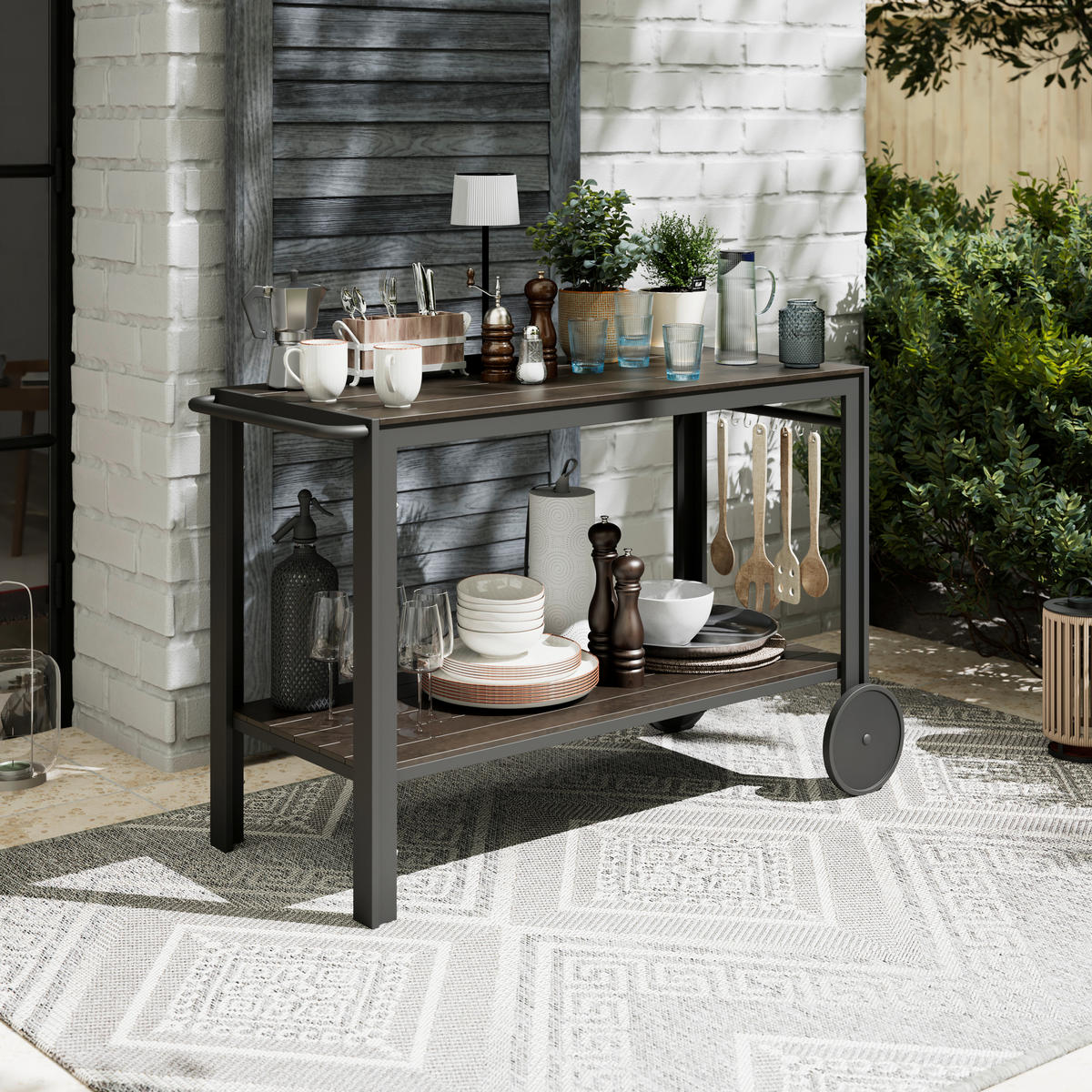 GARTEN-SERVIERWAGEN - Schwarz, Modern, Kunststoff/Metall (45/74/105cm) - Ambia Garden