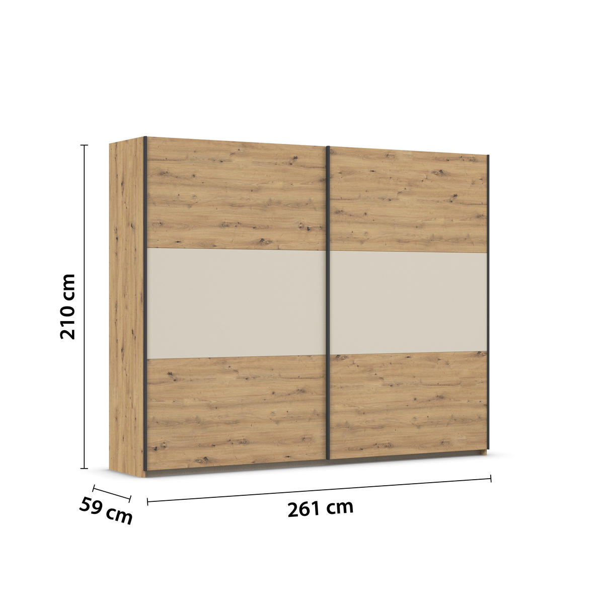 SCHWEBETÜRENSCHRANK  in Champagner, Eiche Artisan, Alufarben  - Champagner/Alufarben, MODERN, Holzwerkstoff/Metall (261/210/59cm) - Rauch Möbel