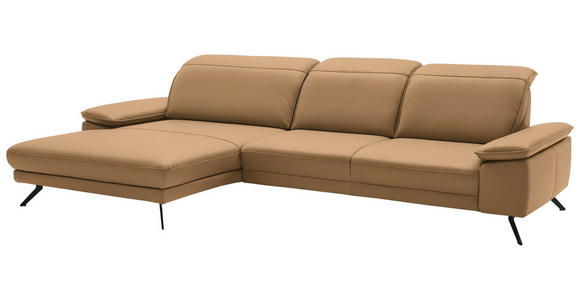 ECKSOFA in Echtleder Honig 193/332 cm - Schwarz/Honig, Design, Leder/Metall (193/332cm) - Dieter Knoll