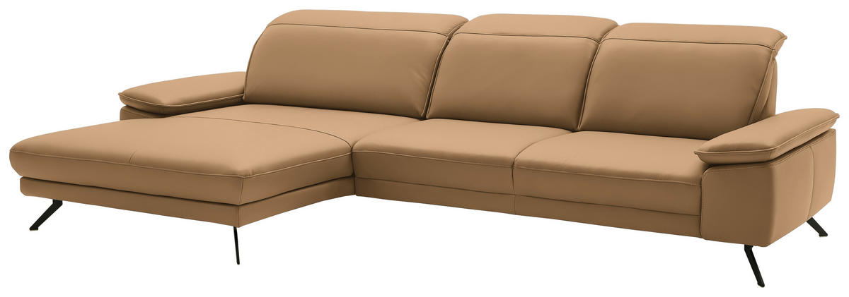 ECKSOFA in Echtleder Honig  - Schwarz/Honig, Design, Leder/Metall (193/332cm) - Dieter Knoll