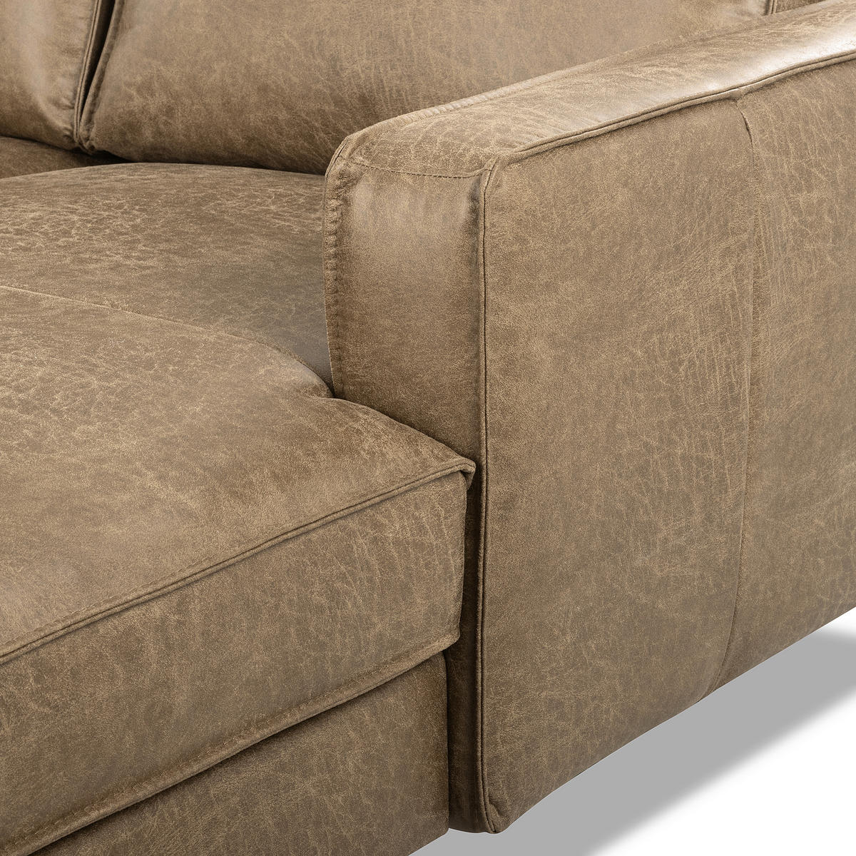 ECKSOFA Graubraun Echtleder Lederlook Rücken echt  - Graubraun/Schwarz, Design, Leder/Textil (166/238cm) - Livetastic